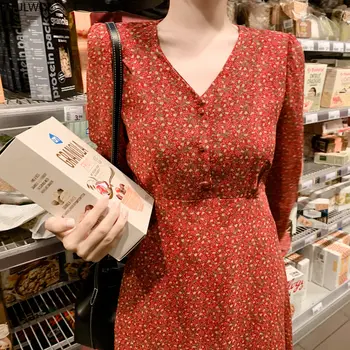 Elegantna Moda Korejski Obleko Luštna Preppy Stil Čipke-Up Linije V Vratu Enotni-Zapenjanje Gumb Majica Obleke Letnik Vestidos