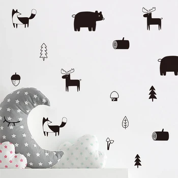 30pcs Geometrijske Nordijska Gozdnih Živali Stenske Nalepke Elk Lisica, Medved, Risanka Baby Dekle Spalnica, Dnevna Soba Božično Darilo Decals