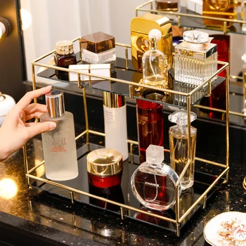Nordijska Luksuzni Ličila Organizator Nakit Šminka Parfum Shranjevanje Pladenj Visoke Zmogljivosti Kozmetični Škatla Za Shranjevanje Namizje Končna Polica