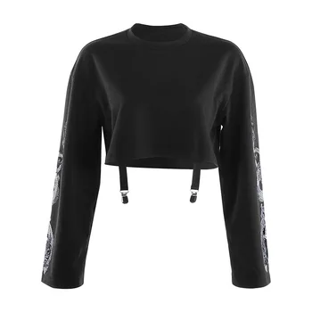 Sweetown 2020 Jesenskih Pridelkov Majica Zmaj Tiskanja Dolg Rokav Korejski Modni Pulover Črne Priložnostne Gothic Ulične Sweatshirts