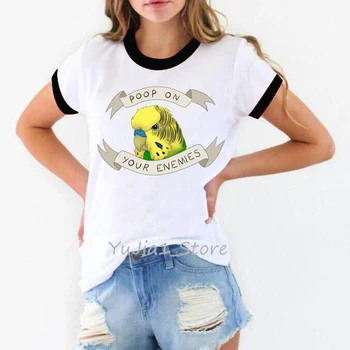 Poletje 2020 harajuku kawaii akvarel ptic Cockatiel Papiga tee shirt femme smešno živali tiskanja tshirt srčkan grafični zvonec tees