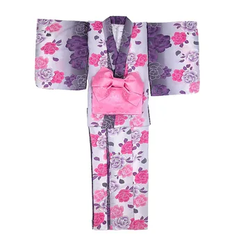 Ženske Tradtional Japonski Kimono Vijolično Gradient Rose Cvet Tiskanja Dolgo Yukata z Obi Pasu Poletni Festival Halloween Kostum