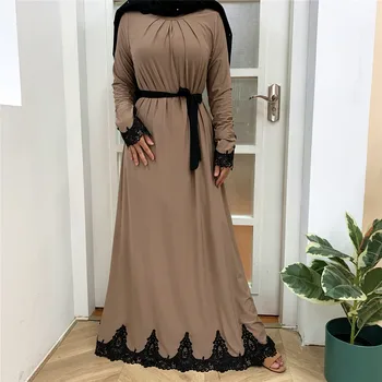 WEPBEL Islamske Dolgo Sleeved Muslimansko Obleko Vezene Spredaj Naguban Moda Muslimansko Obleko Plus Velikost Visoko Wasit Dubaj Turčija Robe