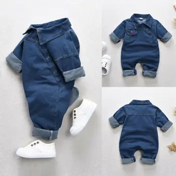 Novorojenček Otroci Baby Boy Girl Denim Romper Bodysuit Jumpsuit Obleke Obleke Traper Suknjič Nosite Celotno Rokav Otrok je iz 6m-4t