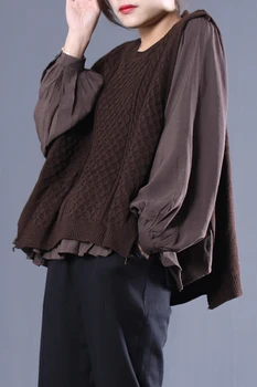 Ženski nove jesen in zimo, plus velikost korejski stil literarnega ponaredek - dva kosa ohlapen pulover, T-shirt