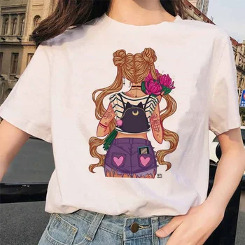 Sailor Moon 90. letih smešno T Shirt Harajuku oblačila Tshirt Estetske mačka Anime Ženske Luštna Ženska T-shirt Kawaii majica s kratkimi rokavi ženske