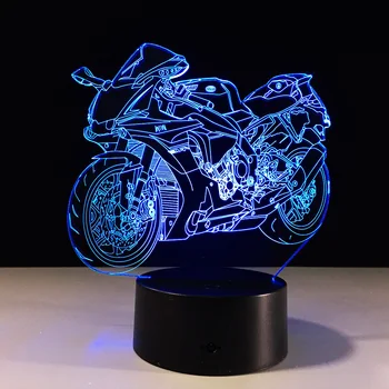 3d Novost Motocikel namizne Svetilke Nočne Luči Led Dekorativna Lampara Nočna 7 Barva Spreminja, Bulbing Senzor Svetlobe Fant Darilo