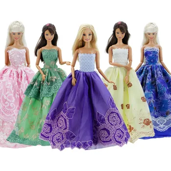 Naključno 5x Visoke Kakovosti Obleke, Poroka Stranka Večerno obleko Mešani Slog Barvita Oblačila Za Barbie Lutka Dodatki, Igrača za Otroke