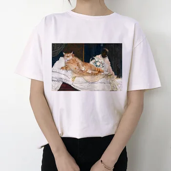Mačka, smešne ženske t shirt 2019 Michelangelo korejski kawaii ulzzang tshirt ženske Grafični Kratek Rokav t-shirt tiskanje O-vratu moda