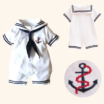 Baby mornar kostum sidro romper mornarice kostumi za dojenčke 2017 nove bele bombažne Kratkimi rokavi jumpsuit Halloween kostum za otroka