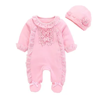 2020 Pomlad Newborn Baby Dekle Footies 0 3 mesecih Bombaž Bela Dolg Rokav Baby Jumpsuit Z Footies Obleko Baby Dekle Oblačila