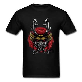Samurai Glava T-shirt Natisnjeni Moški Majica s kratkimi rokavi Japonska Elegantna Tshirt Letnik Lobanje Vrhovi Bombaž Black Tees po Meri Obleke Brezplačna Dostava