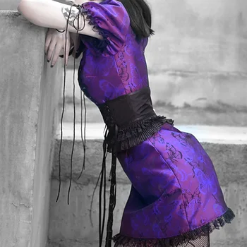 Rosetic Vijolično Seksi Obleka Ženske Metulja Print Qipao Oblikovalec Obleke Moda Letnik Čipke Cheongsam Poletje 2020 Moda Dekle