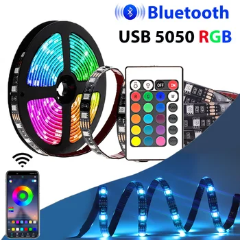 Bluetooth Nadzor USB LED Trakove DC 5V 50 CM 1M 2M 3M 5M 24Key Prilagodljive Luči Žarnice RGB 5050 Desk Dekor Zaslonu TV Svetlobe Ozadja