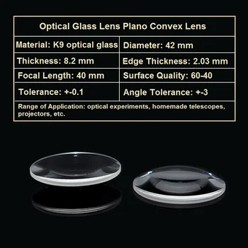 K9 Optično Steklo Objektiva Plano Konveksno Lečo Premera 42mm Konveksna goriščnica objektiva 40 mm Pozornosti Imaging Preizkusa Fazi Luči