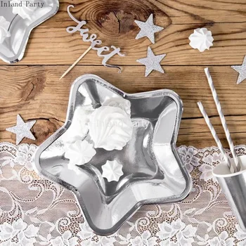 10pcs Božič Zlata srebrna zvezda Razpoložljivi set posode za enkratno uporabo papir, tablice za poroko, rojstni dan dekoracijo stranka supplie