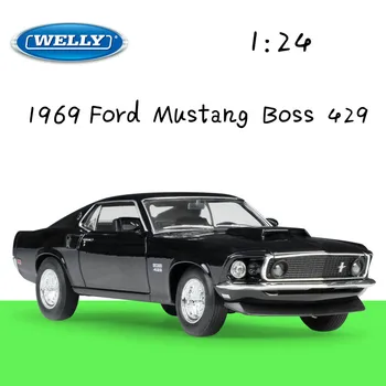 WELLY 1:24 Diecast Simulacije Zlitine Model Avtomobila 1969 Ford Mustang Boss 429 Avtomobili, Igrače Kovinski avtomobilčki za igrače Za otroke Darilo Zbirka