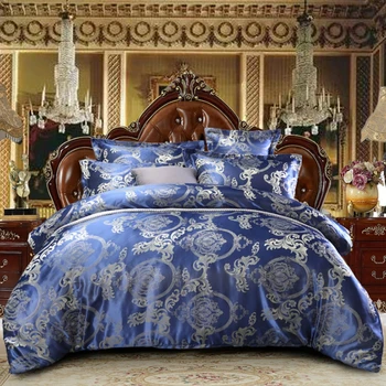 Poroka Luksuzni Posteljnina Določa Jacquardske Queen/King Size Rjuhe Kritje Set poroko Bedclothes Posteljno Perilo postelja Blue