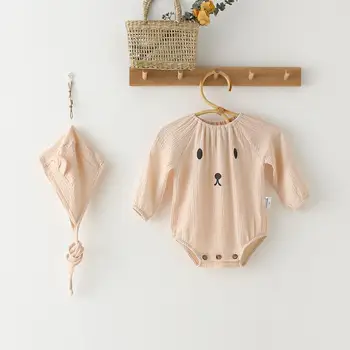 Baby Girl Obleke Organski Bombaž 0-24M Eno-kos Jumpsuits + Klobuk Dolg Rokav Otroška Oblačila za Malčke Baby Boy Oblačila Baby igralne obleke