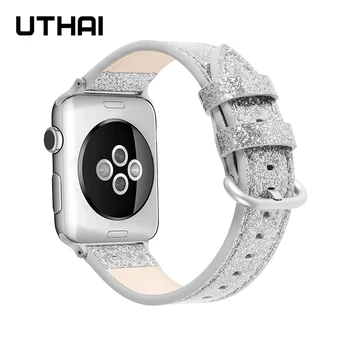 UTHAI Usnjeni trak Za Apple Watch trak 40 mm 44 mm Za apple wtch 4/5 Moda Trak Zapestnica Za iWatch 3/2/1