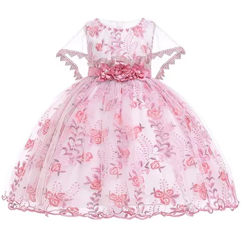 Otroci Roža punca Obleke za Dekleta Vezenje Žogo Obleke Baby dekle, Princesa Poročno zabavo Kostume, otroška oblačila Božič
