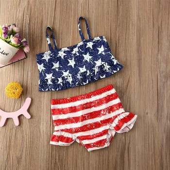 1-6 Let Dekleta Kopalke Poletje Malčka Otroci Baby Dekle Bikini Ruffle Kopalke Ameriško Zastavo Star Kopalke Dekleta Plažo