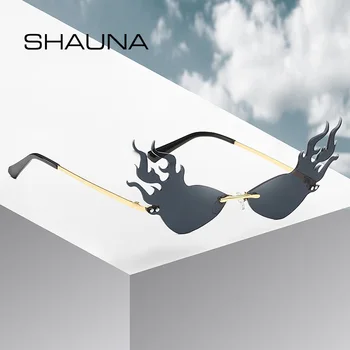 SHAUNA Moda Ogenj sončna Očala Ženske blagovne Znamke Oblikovalec Neon Zelena Ocean Film Rimless Odtenki UV400