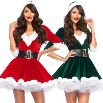 Božič Swing Obleko Odraslih Fancy Oblačenja Noša Božič Rdeča Oblačila Božič Obleke, Ženske Večer Stranka Obleko Pozimi Toplo Obleke