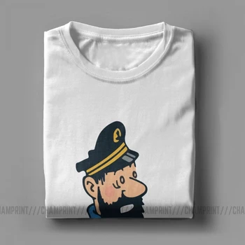 Super Kapetan Vahnja The Adventures Of Tintin T-Majice za Moške Okrogle Ovratnik Čistega Bombaža T Majice Kratek Rokav Tee Oblačila