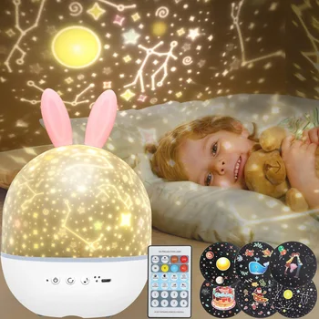 Glasba Projektor Noč Svetlobe Z Bluetooth Zvočnik Obračuna Zajec Ušesa Vrtenje LED Lučka Pisane Utripanjem Star Otroci Baby Darilo