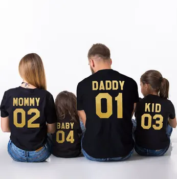 2019 Družino Videz Obleke Poletje Moda Oče, Mama Baby T-majice Vrhnja oblačila Številka je Natisnjena Družino Ujemanja Obleke Obleke Tee Majica