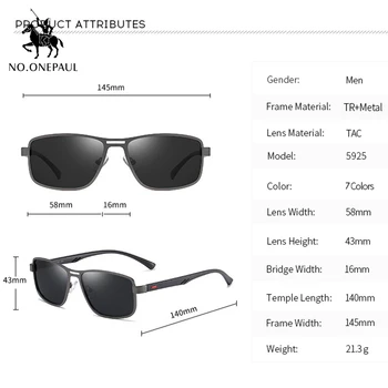 ŠT.ONEPAUL moška sončna očala, UV400, kvadrat, kovinski, polarizirana