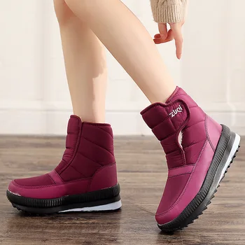 Zimski škornji ženske čevlje 2021 moda trdna nepremočljiva športna obutev ženska kavljem in zanke gleženj škornji toplo plišastih sneg ženske škornji AB72