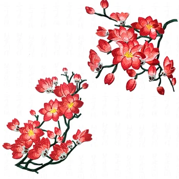 Rdeča Magnolija Cvet Vezenje Obliži Nalepke za Oblačila Parches Para La Ropa Aplicirano Vezenje Cvet Obliži