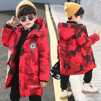 Baby Fantje zimski plašč Natisnjeni prikrivanje zadebelitev jarek plašč 4-13 let Vezenje označevanje otroci Hooded zimska oblačila