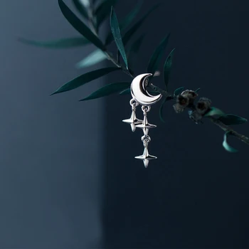 Resnična 925 Sterling Silver Star Luna Kratko Spusti Uhani Poslastica Uhan Nakit za Ženske, Dekleta