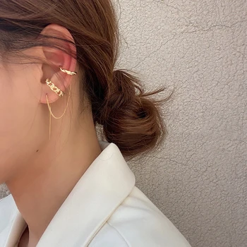 Komplet uhani 2020 trend nenavadnih piercing punk uho lisice za ženske, posnetek na uhane korejskem slogu retro verižno earcuff moda