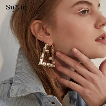 SuXin uhani 2020 novo preprost bambusa kvadratnih uhani za ženske dolgo zlitine obesek, uhani nakit darilo