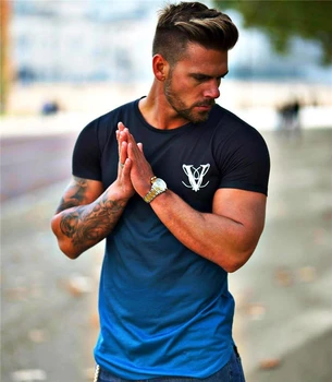 Poletje nove športne moške fitnes T-shirt za moške gradient kratka sleeved priložnostne hitro sušenje perila tekaški športni dihanje vrh