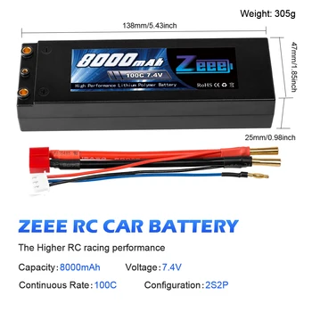 Zeee 7.4 V 100C 8000mAh Lipo Akumulator 2S RC Lipo Baterije s 4 mm Bullet Dean-Slog T Plug za RC Avto Model Čolna Tovornjak