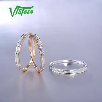 VISTOSO Resnično 14K Bela/Rumena/Rose Zlata prstana Za Lady Bleščeč Diamant Udejstvovanje Obletnico Preprost Stil Večno Fine Nakit