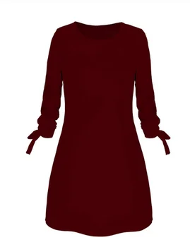 SAGACE Vroče Prodaje Pozimi Obleko za Ženske Modni O-vratu Trdna Lok Naravnost Elegantna Obleka Pomlad Svoboden Mini Obleke Stranka Obleko