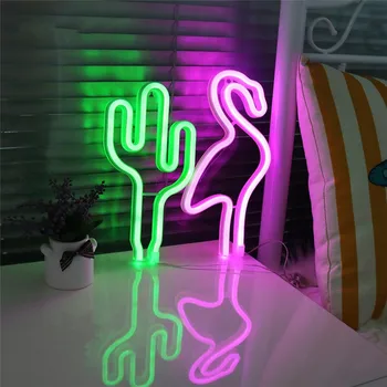 LED Neon Kaktus Ustnice Flamingo Božično Drevo Rojstni dan, Poročno zabavo Spalnica Steni Visi Noč Svetlobe Dekoracijo namizne Svetilke Darilo