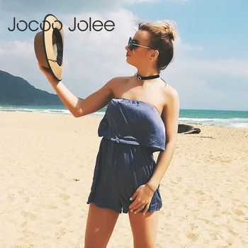 Jocoo Jolee Ženske Priložnostne Pridelkov-up igralne obleke Barva Elegantno Bodycon Jumpsuit Playsuit Romper Ženske Plaži Wearings 2018 Nova