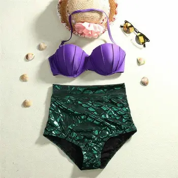 Hirigin Žensk Povoj Bikini Komplet Push-up morska deklica Modrc Kopalke Lupini Kopalke Kopalne 2Pcs Nastavite Podložen Modrc Visoko Pasu Hlačnic