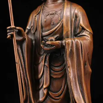 Zbirka Kitajski stare čistega bakra ročno izdelane vdelan draguljev, Dizang Bodhisattva kip Bude