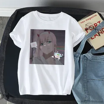 Draga v franxx anime Harajuku Nič DVA lepa punca natisne Majica s kratkimi rokavi Ženske poletne Obleke Tshirt Priložnostne Ženska T-shirt majica