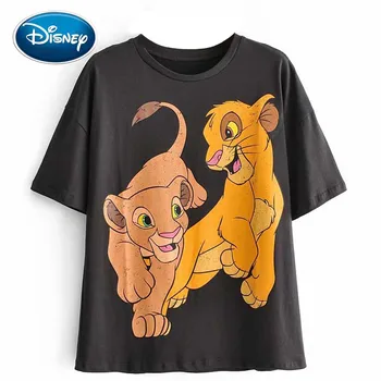 Disney Stilsko Levji Kralj Kralj Džungle Risanka Natisni T-Shirt O-Vratu Puloverju Kratek Rokav Priložnostne Moda za Ženske Tee Vrhovi