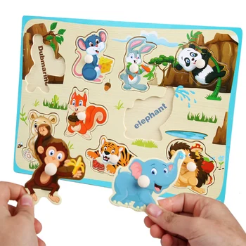 Otroška igrače, Lesene Sestavljanke/Roko Zgrabi Odbor Nabor Risanka Vozila/ Morskih Živali Izobraževalne Lesene Igrače Montessori Puzzle za otroke