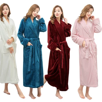 Na Prodaj Ženske Zimske Super Mehko Toplo Plus Dolgo Kopel Haljo Ljubitelje Plišastih Kimono Kopalni Plašč Moški Hišna Obleke Poročno Družico Obleke
